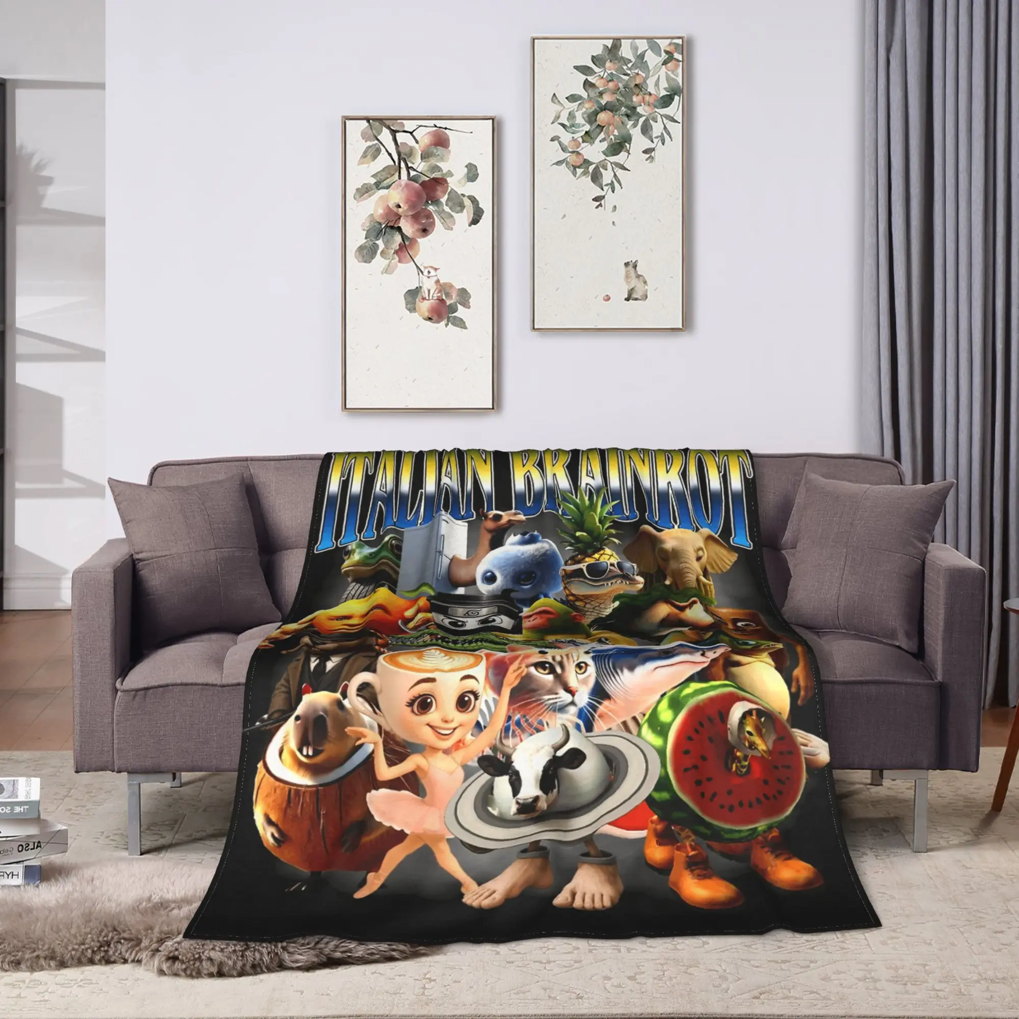 Italian Brainrot Italian Brainrot Funny Memes Blankets  Decorative Flannel Bedding Throws For Living Room Warm Soft  Bedspread