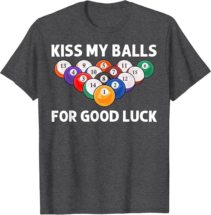 Lustiges Billard-Kunstwerk für Männer und Jungen, Billardliebhaber, Poolspieler T-Shirt, Y2k „Kiss My Balls“ für Glück, T-Shirt mit Spruch für Billardliebhaber – Detail 9