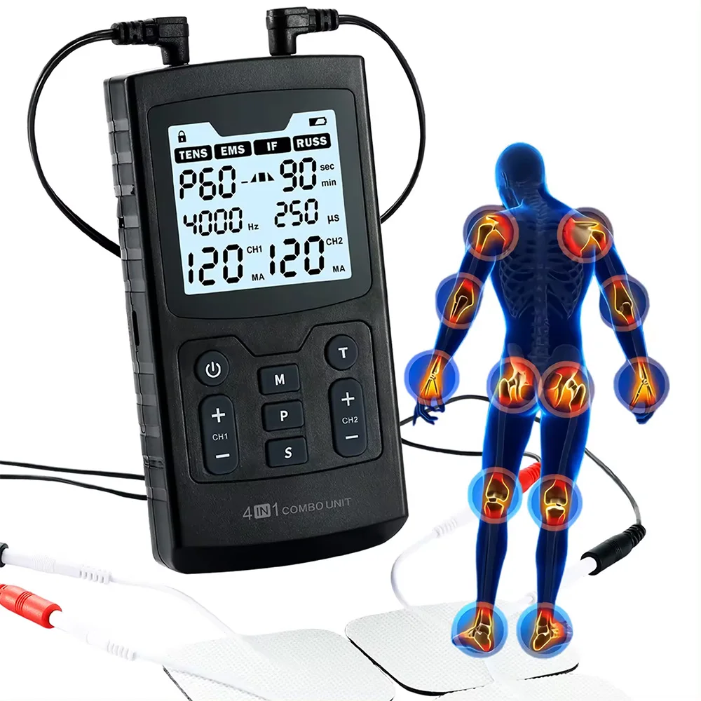 Estimulador muscular eléctrico, terapia de fisioterapia de alta frecuencia, dispositivo de masaje ajustable TENS, electroestimulador interferencial