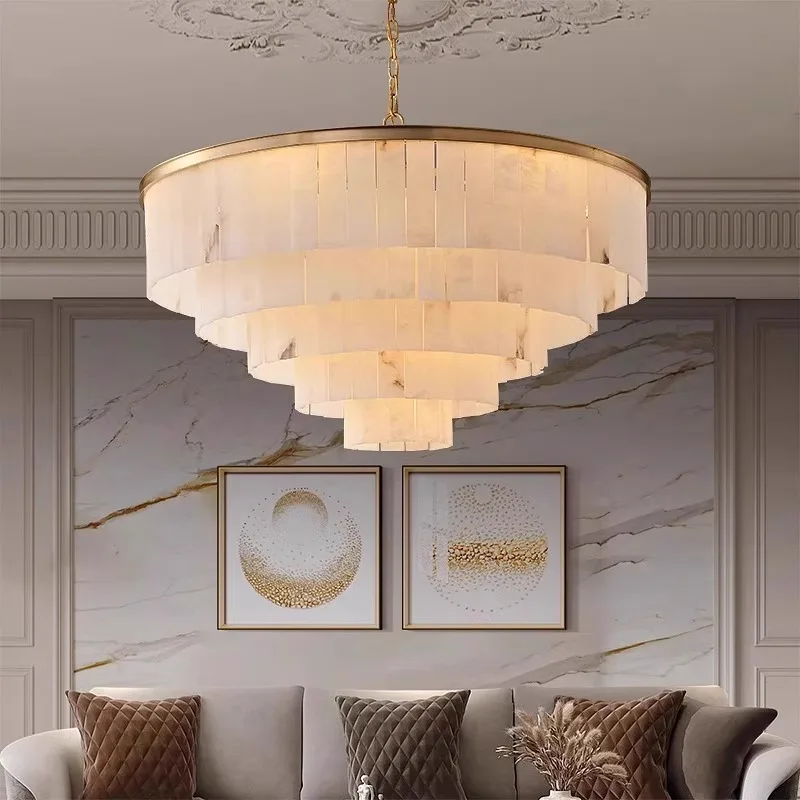brass copper Spanish Marble Chandelier Pendant Light for Living Dining Room Bedroom hotel villa decor Alabaster suspension Light