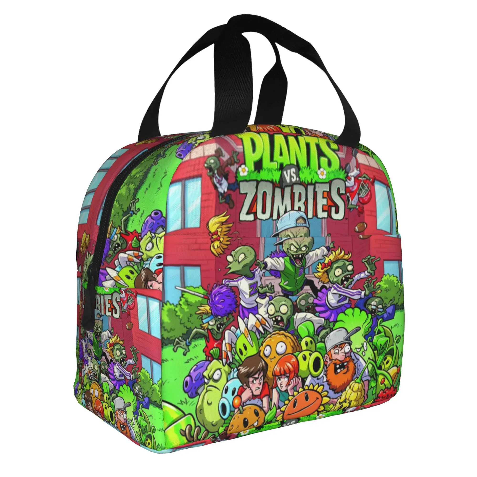 P-Plantsed Vs. Zombiesed Insulated Lunch Bags for Women Funny Game Vegetable Print Portable Cooler Thermal Food Lunch Box School