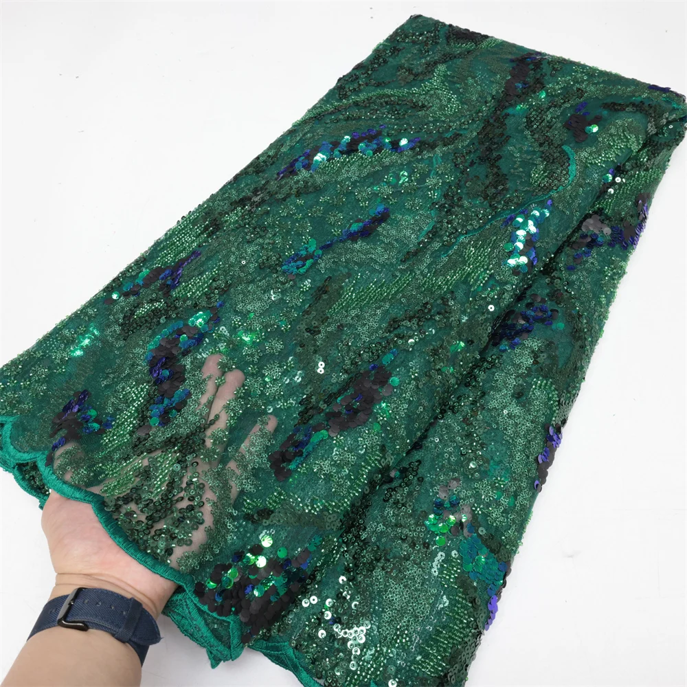 Handmade Nigerian Lace Fabric 2023 High Quality Sequins Beaded Embroidery African French Lace Fabric For Dress Material LY2455