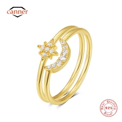 CANNER 925 Sterling Silver Simple Star Moon Zircon Rings for Women Men Ins Ring Fine Jewelry Wedding Engagement Gift