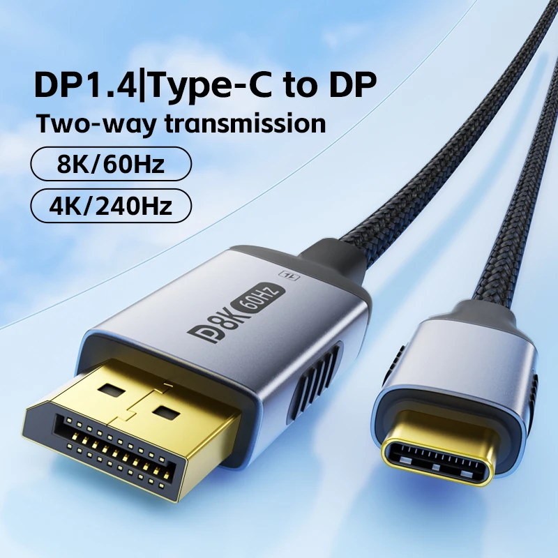 USB C to DP 2.1 Cable 8K@60Hz 4K@144Hz For Thunderbolt 4/3 Type C to DisplayPort 2.1 Cable for MacBook Huawei  Air Projector