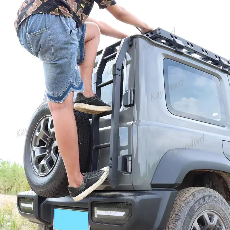 Off-Road 4x4 Accessories Aluminu Tailgate Climbing Ladder For SUZUKI Jimny JB64 JB74 Roof Climbing Expansion Luggage Rack Ladder