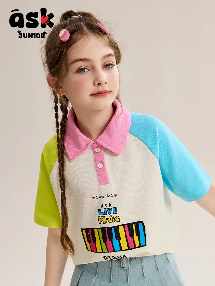 قميص بولو صيفي بأكمام قصيرة ورقيق وجيد التهوية من Tween Girls بألوان متباينة