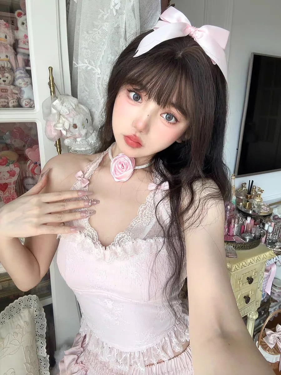 

Princess sweet lolita bobon21 versatile chest cushion bow lace hanging neck slim fit underwaist T2325