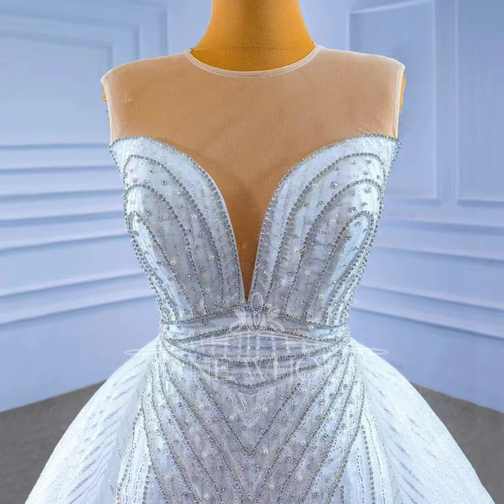 Vestido de Novia Sexy de sirena, Vestidos de Novia con cuello redondo, sin mangas, con cordones en la espalda, perlas, ajuste personalizado para novias