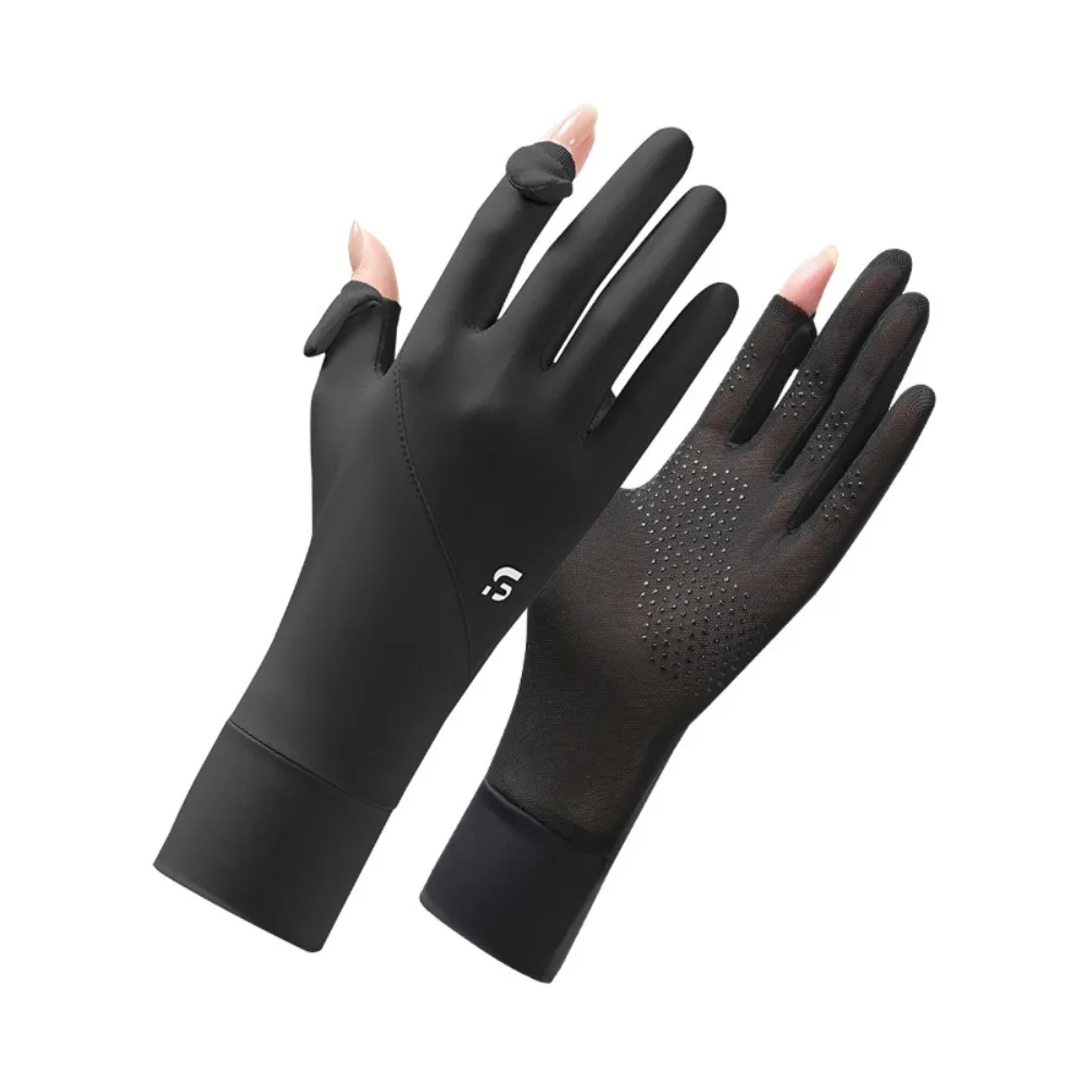 Ice Silk Women Sunscreen Gloves Elastic Anti-UV Touch Screen Ice Silk Gloves Exposed Finger Breathable Cycling Driving Gloves
