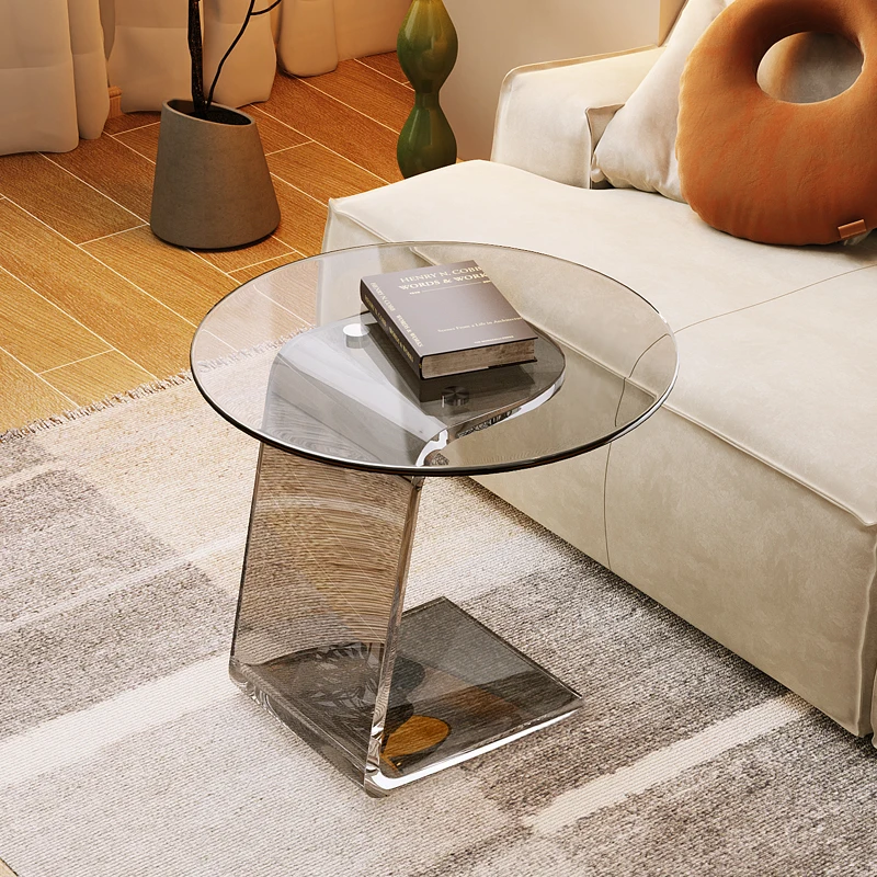 #Transparent Minimalist Coffee Table Plastic Standing Space Saving Unique Side Table Cheap Simple Mesa Auxiliar Home Furniture