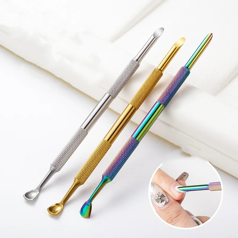 Manucure acier inoxydable cuticule poussoir Double extrémité fer à cheval acier pousser peau morte dissolvant polonais élimination rampe Nail Art outils
