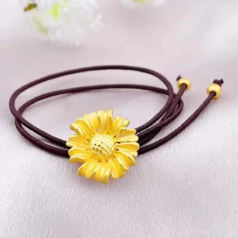 New Arrival 24K Yellow Gold Flower Women 3D Gold Sunflower Bracelet