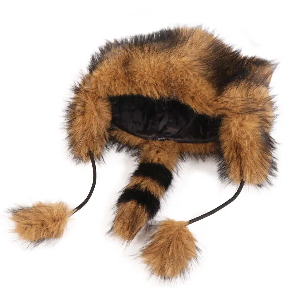 Parent Child Raccoon Tail Hat Coldproof Fashion Design Plush Hat Thick Warm Ears Thickening Material Helmet Liner Winter Season