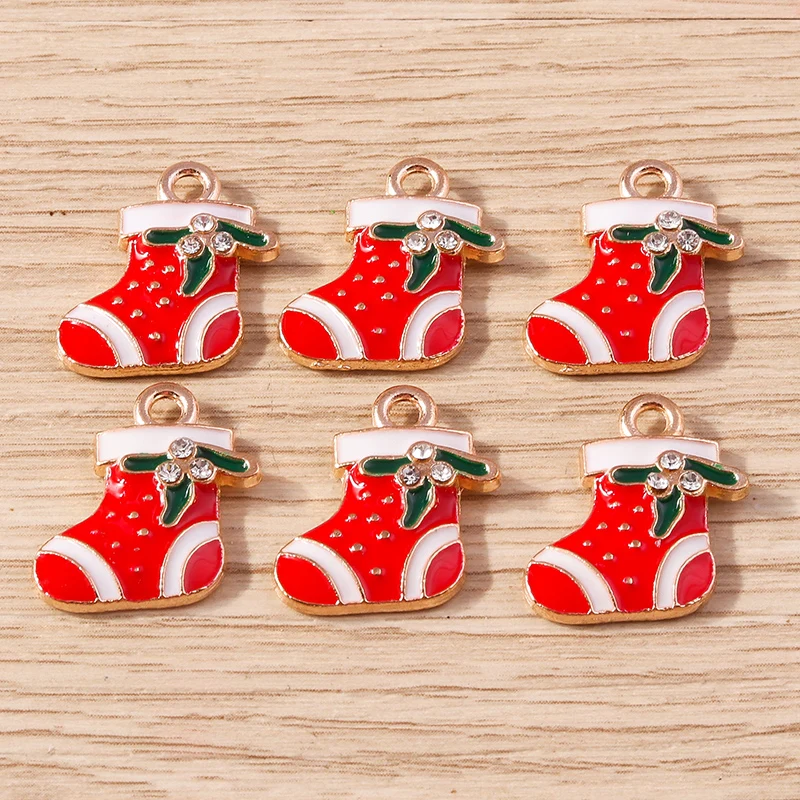 

10pcs 17x18mm Cute Enamel Christmas Socks Charms Pendants for Earrings Necklaces DIY Handmade Bracelets Jewelry Making Accessory