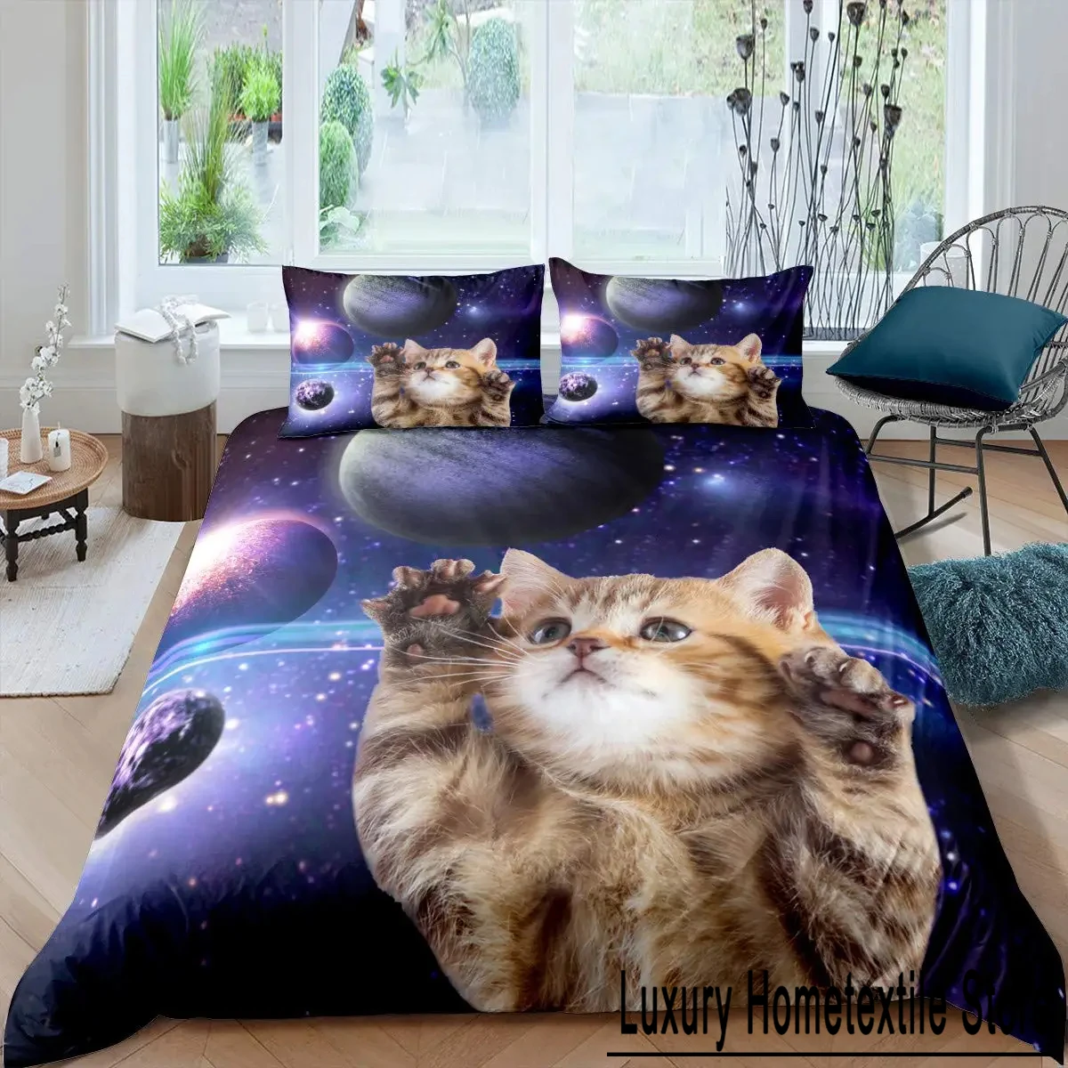 Cat Duvet Cover Set Pet Cats Pattern Twin Bedding Set Cute Kitten for Boys Polyester Mysterious Black Cat King Size Quilt Cover