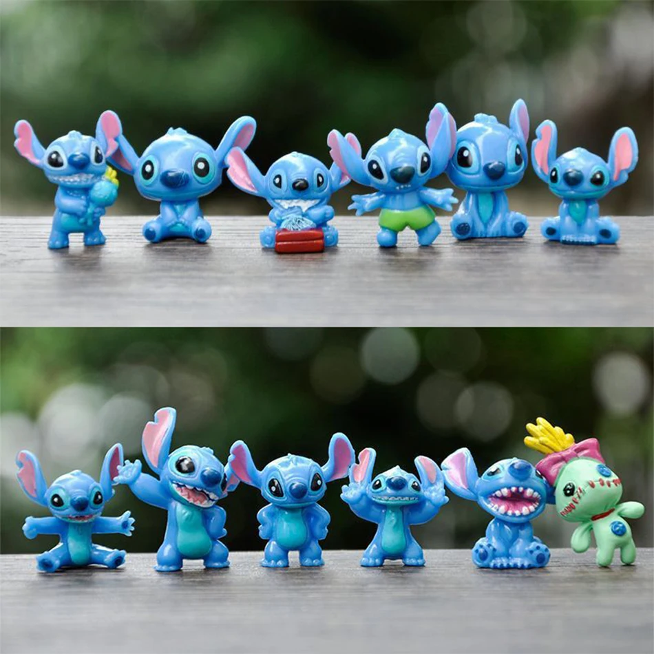 

12 pieces of anime character Stitch cartoon toy accessories micro landscape cake decoration models PVC children's birthday gifts