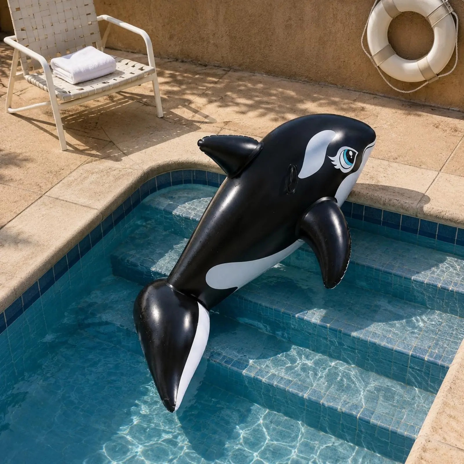Marine Mammal Sitting-on Creature Shape Killer Whale Ride Inflatable Swim Raft for Swimming