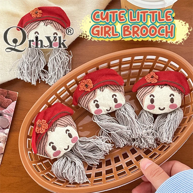 Cute Twin Ponytails Girl Brooch Lovely Cartoon Girls Plush Brooch Clothes Badge Pins Backpack Clothes Pins Decoration