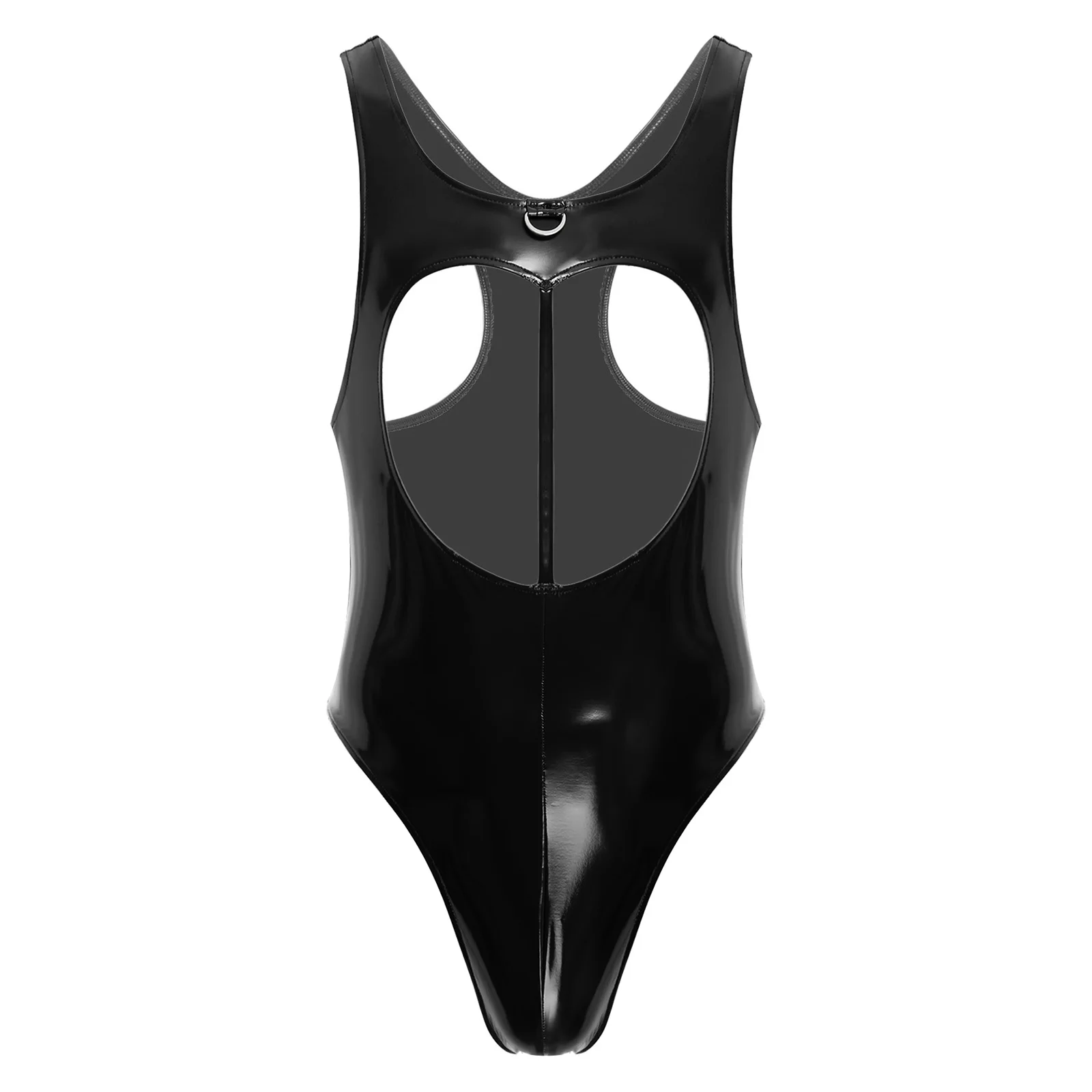 

Mens Wet Look Bodysuit Sleeveless Front Hollow Out Bunny Rabbit Tail One Piece Leotard Sissy Drag Queen Nightwear Clubwear