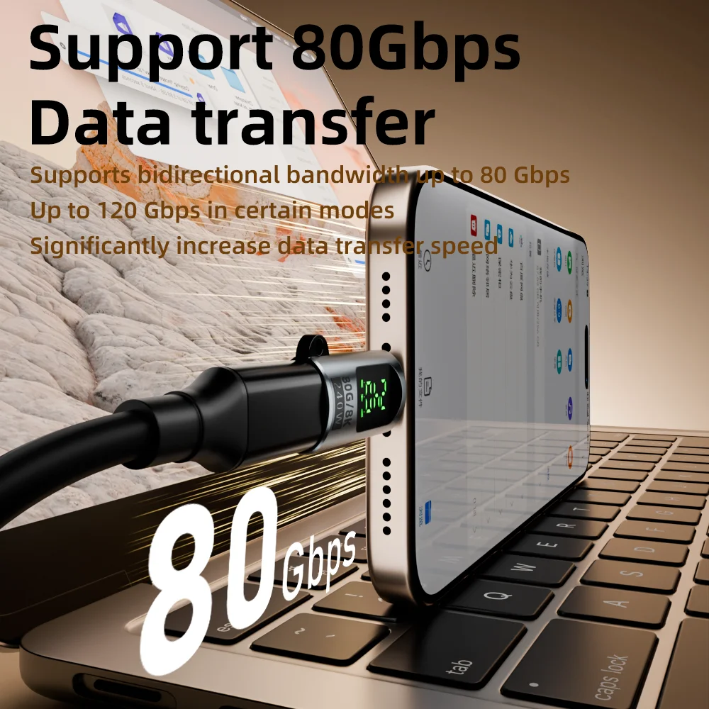 شاشة LED PD240W USB 4.0 80 جيجابايت في الثانية من النوع C إلى محول OTG من النوع C 8K @ 60 هرتز 5A كابل شحن سريع لهاتف iPhone 15 16 MacBook Pro