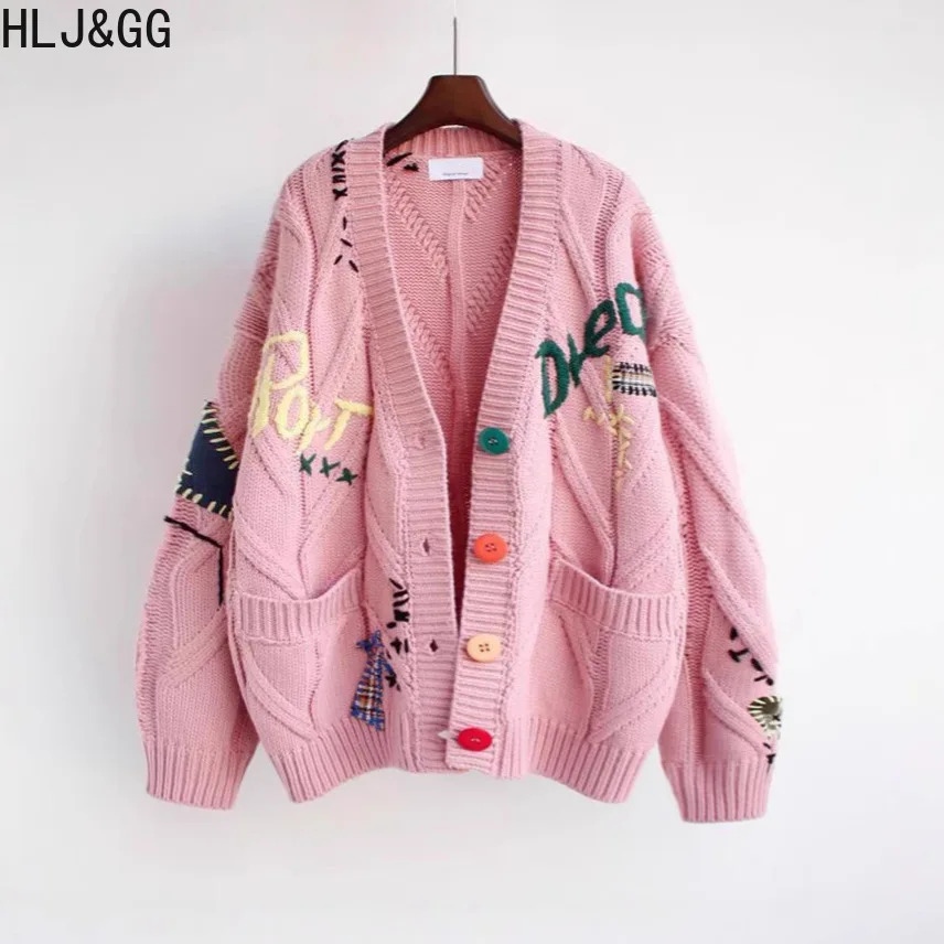 

HLJ&GG Winter Embroidered Knitted Sweater Cardigan Two Piece Set Women V Neck Button Long Sleeve Top+Pleated Mini Skirts Outfits