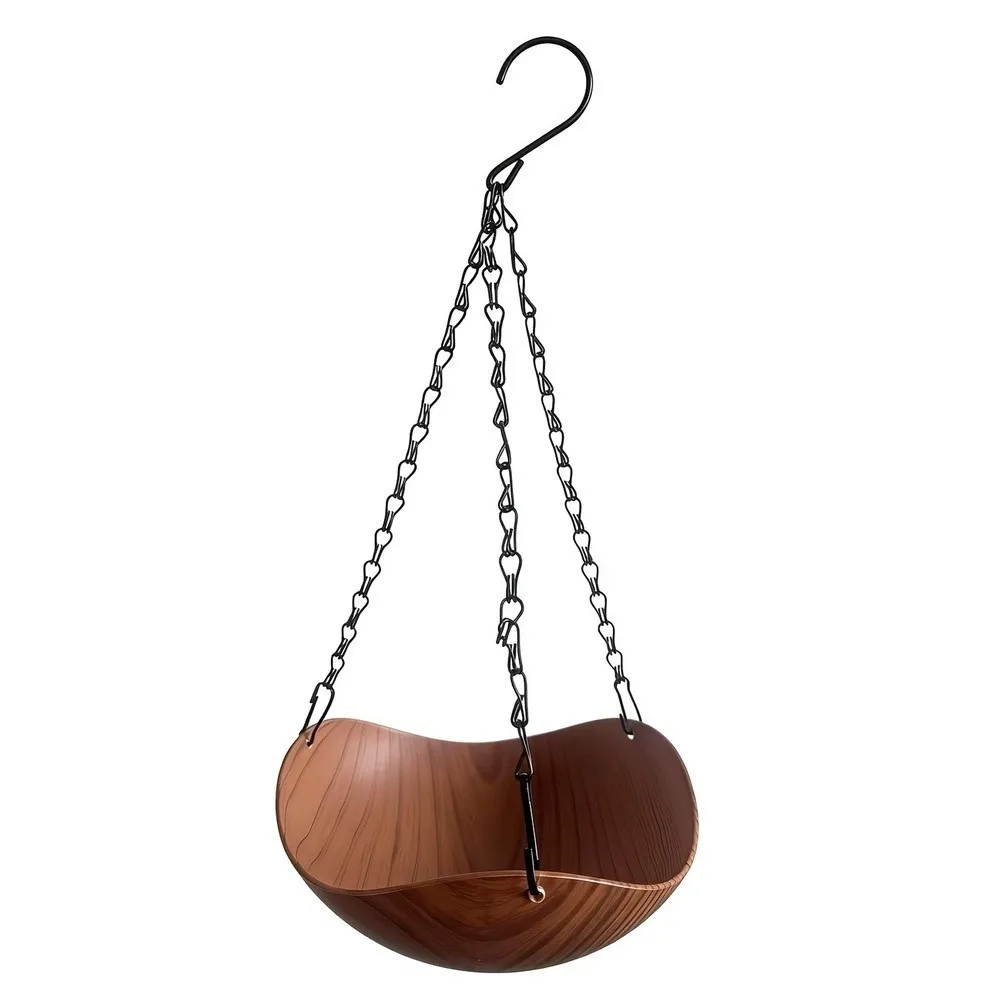 Solar Bird Bath Hanging Feeder with Fountain for Garden Use ABS Plastic 54x20cm Weatherproof Wood Finish Brown