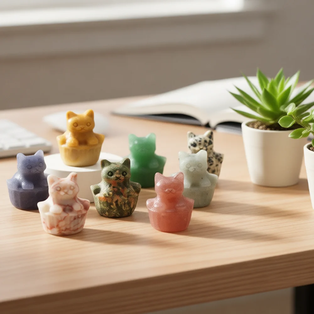 

Cradle Cat Statue Natural Stone Crystal Hand Carved Healing Animal Figurine Reiki Gemstone Craft Home Decoration Holiday Gifts