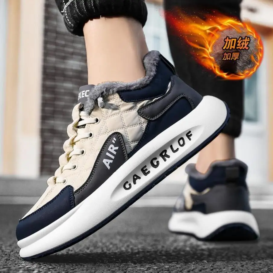 Shoes Men Plush Warm High Top Lace-Up Snow Boots Mens Fashion Chunky Sneakers Platform Casual Winter Shoes Male Outdoor Shoes