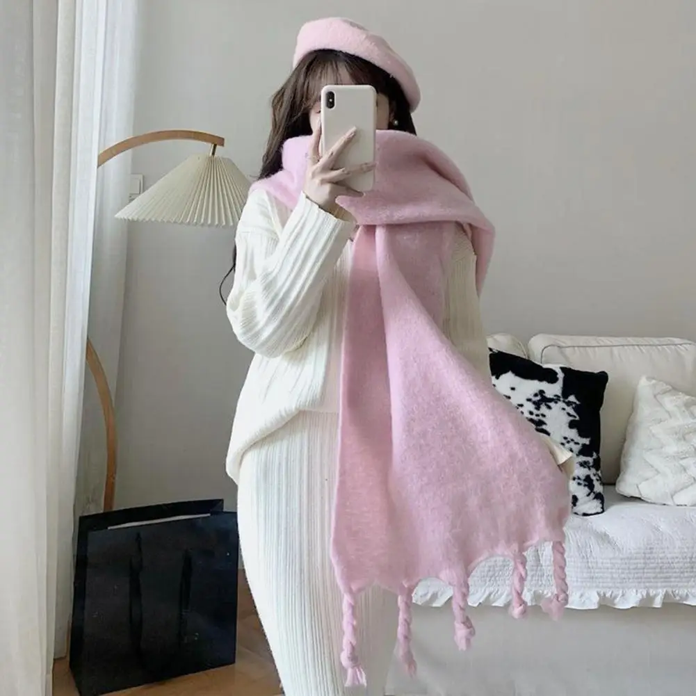 Women Scarf Cozy Winter Scarf Stylish Twisted Tassel Design Thick Warm Neck Windproof Long Lady Shawl Women Winter