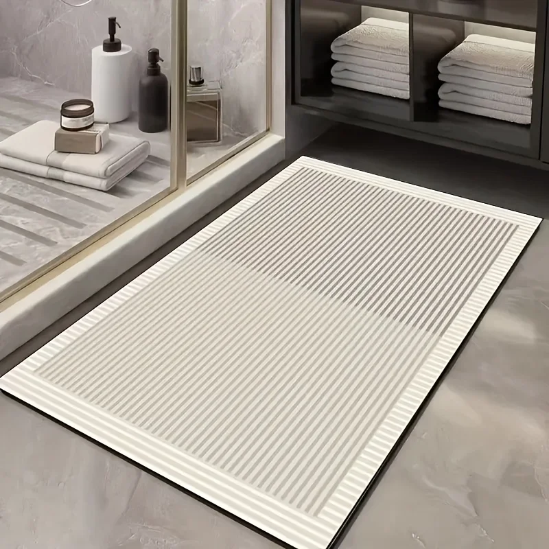 Geometric line style bathroom diatom mud carpet quick-suction non-slip washable shower entrance floor mat convenient and durable