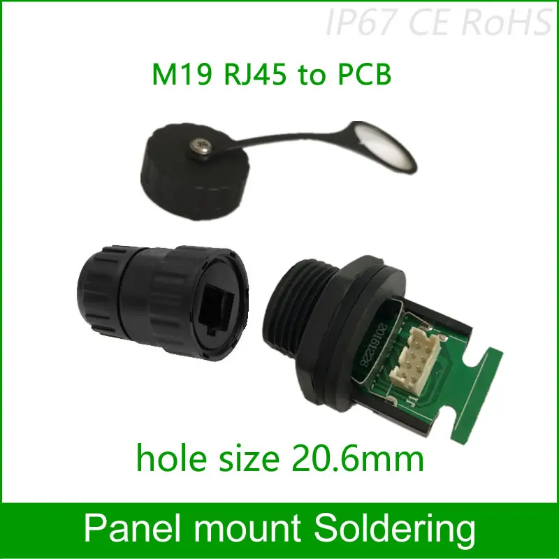 M19 RJ45 PCB Printed circuit board Connector Panel Mount Socket Ethernet Interface Network cable Straight head Solder 40 units