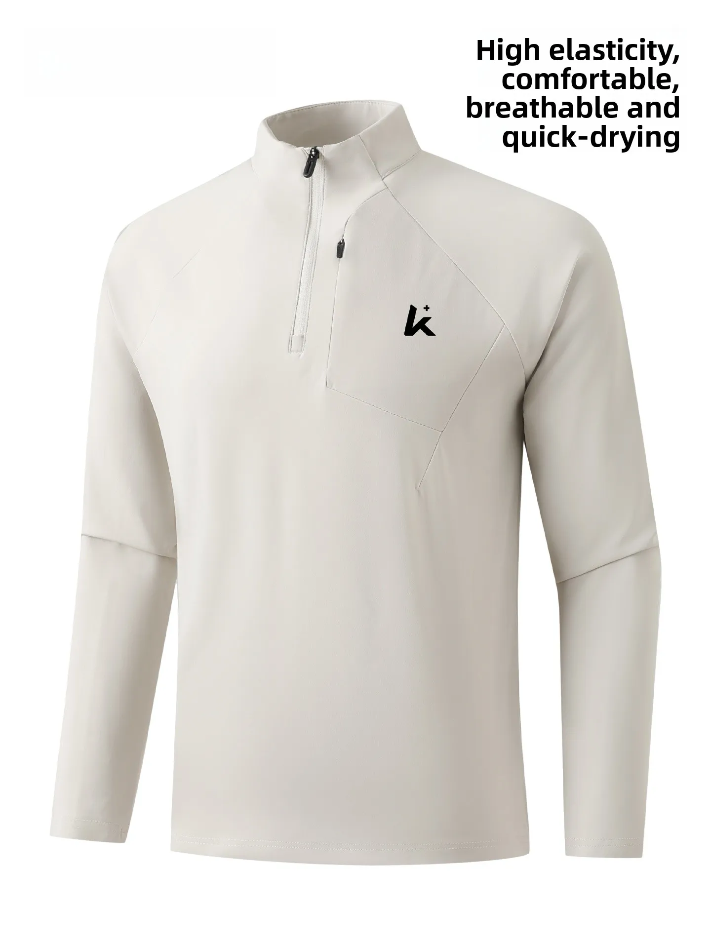 

Мужская футболка с длинным рукавом для бега на открытом воздухе, с молнией, для тренировок, быстросохнущая, из смеси полиэстера и лайкры, комфортная посадка