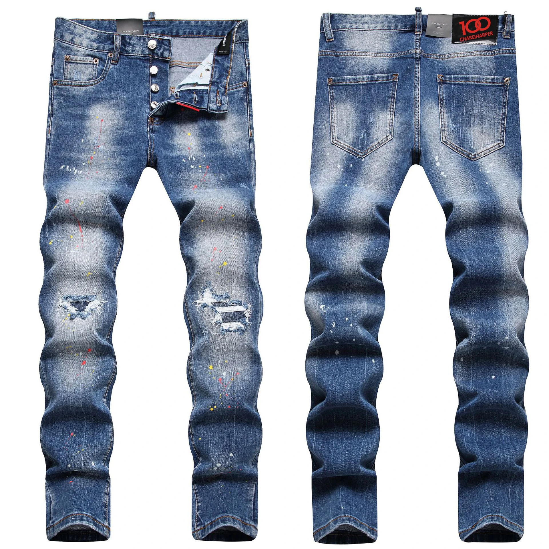 

chareiharper plus size dsq1051 Men's jeans Fashion trend Paint slim slim feet mid-rise denim pants