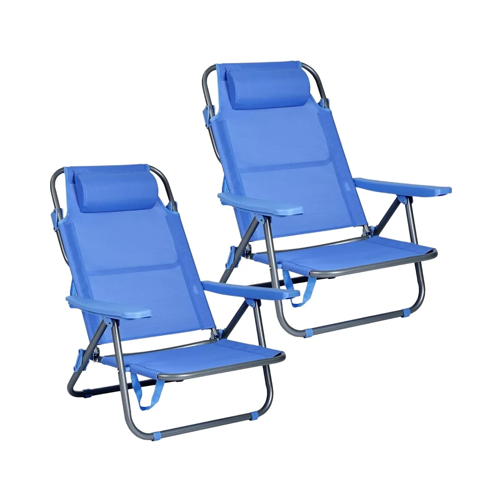 

2 Pack Foldable Recliner Beach Chairs Headrest | Portable Garden Camping Pool Terrace Use | Light Aluminum Structure Breathable
