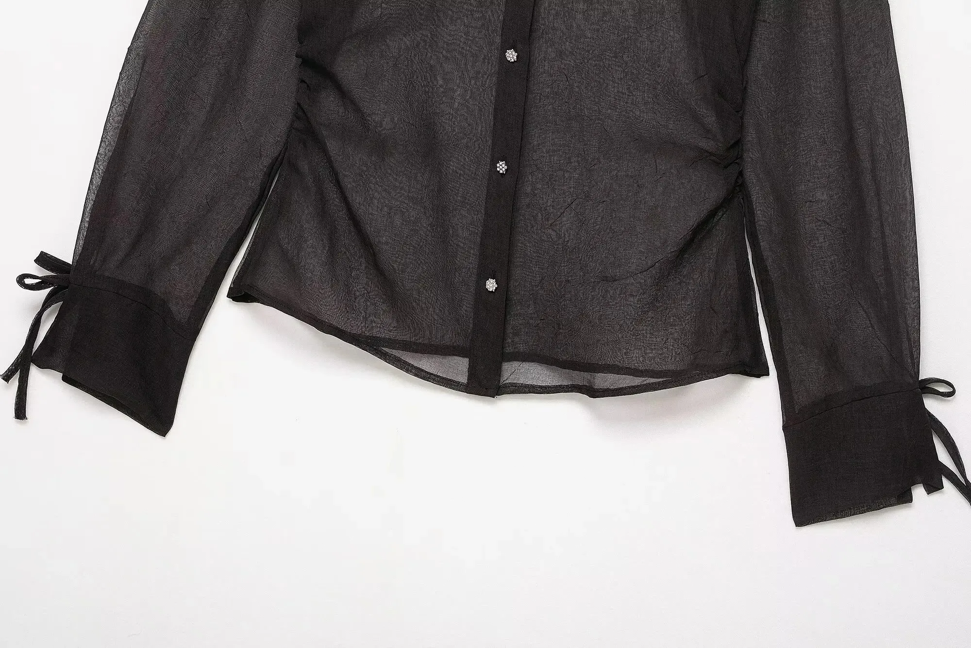 HH femmes automne mode nœud décoratif translucide chemise femme élégante Sexy simple boutonnage mince à manches longues chemise décontractée