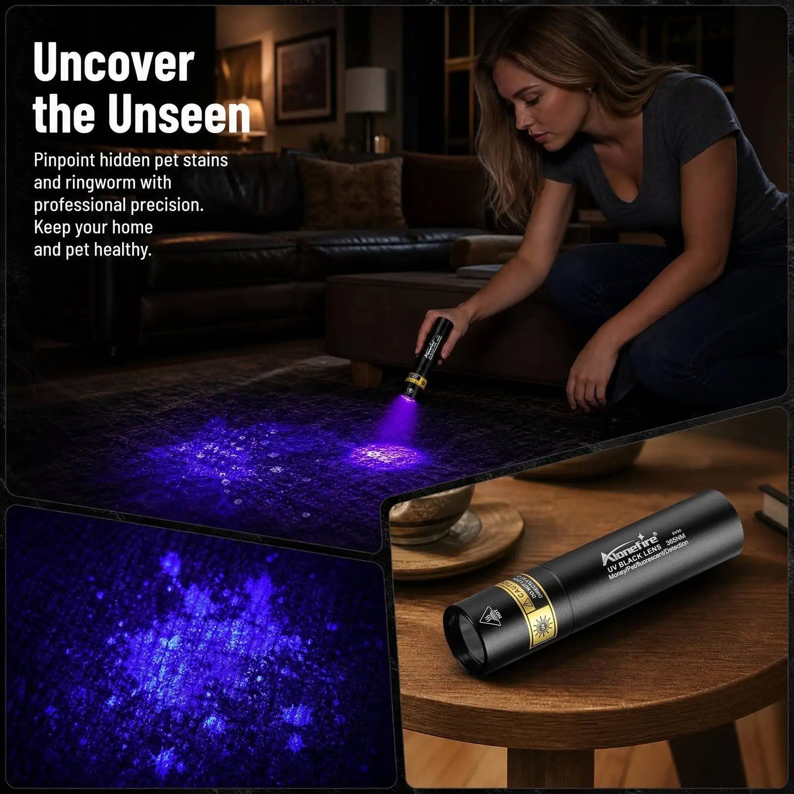 Mini UV-Schwarzlicht 365nm/395nm LED-Taschenlampe für Katzen- und Hundehaare, Tinea, Geld, Porzellan, Erz, Jade, Edelsteine und Skorpion-Detektion
