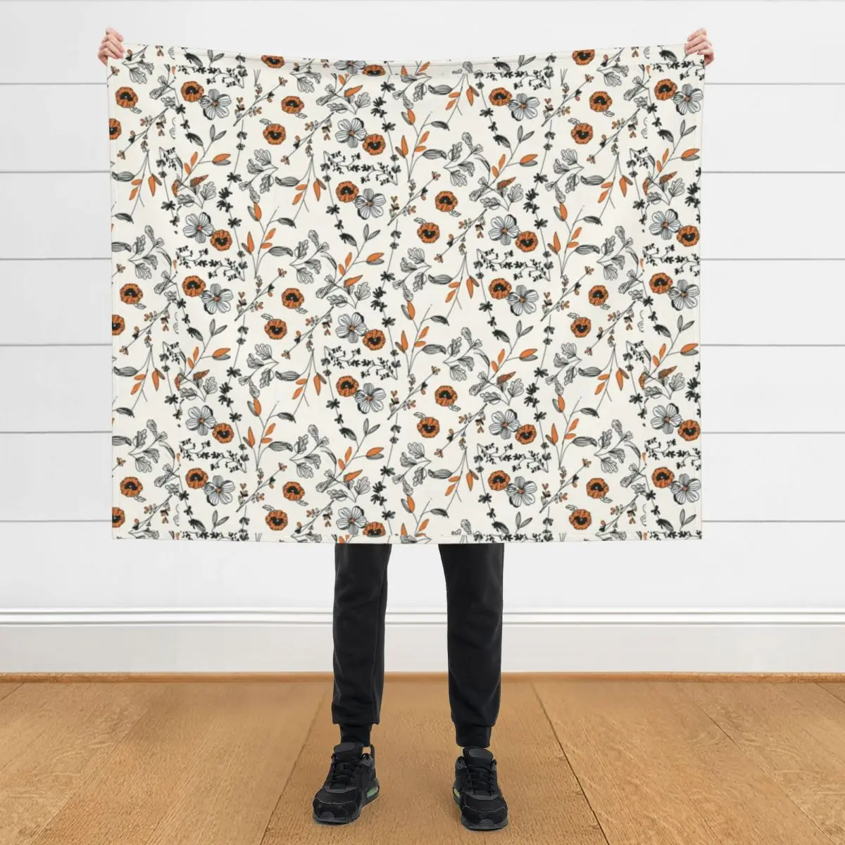 

Orange Flower Pattern Throw Blanket Comforter Hairy Sofas Blankets