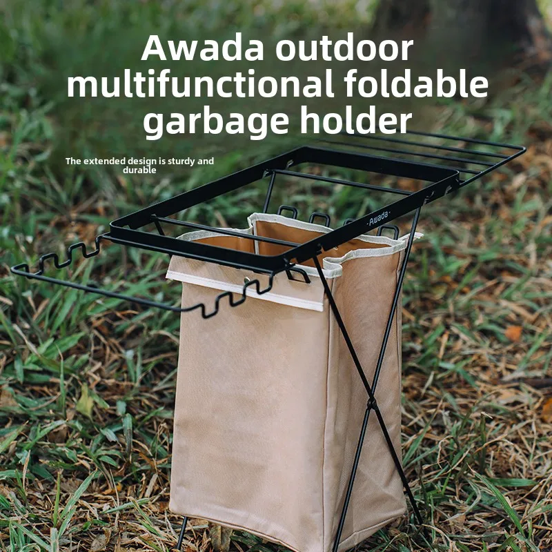 Outdoor Multifunctional Foldable Garbage Holder Garbage Sorting Shelf Portable Camping Trash Can New