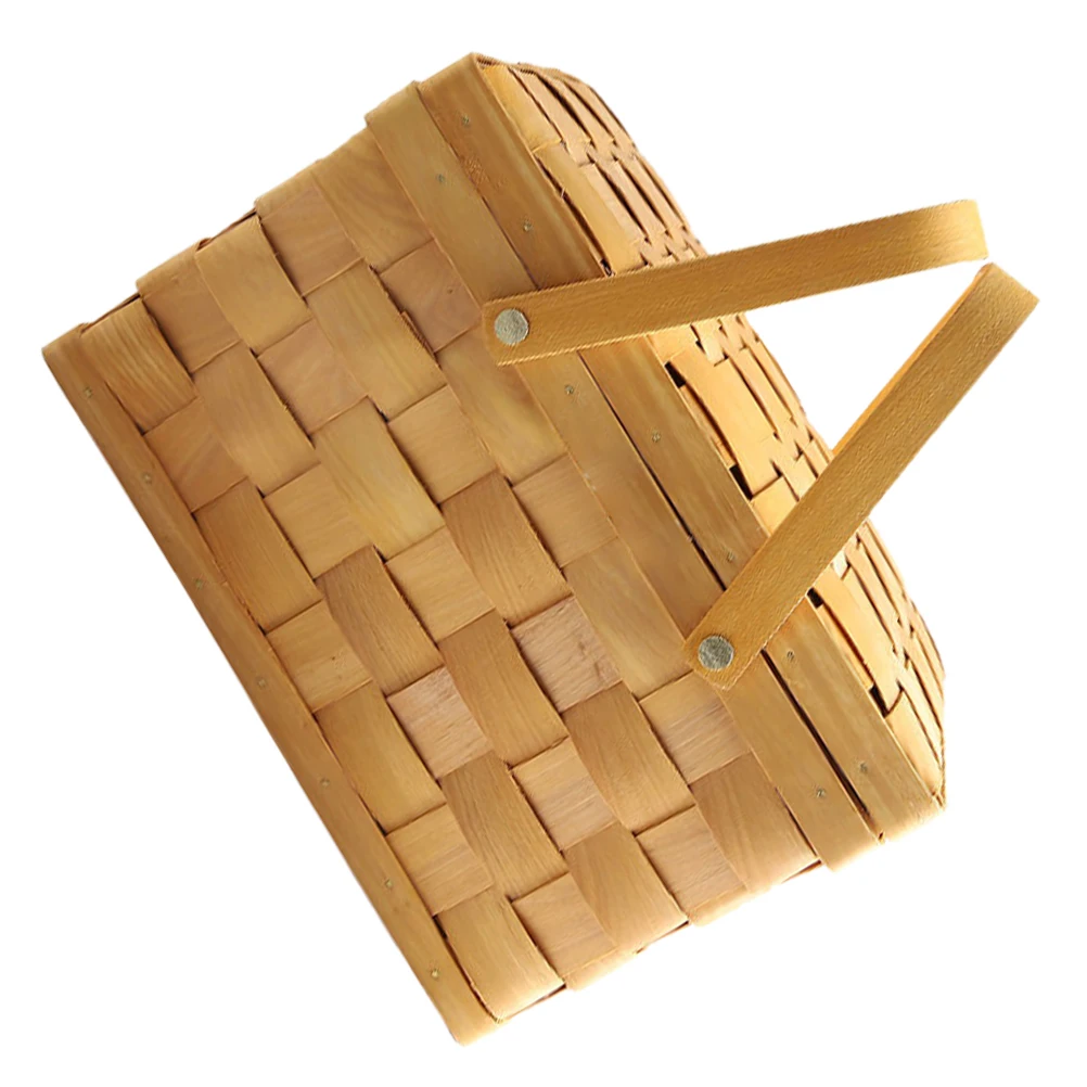 

Rattan Picnic Basket H held Storage Woven Basket Outdoor Cute Hampers Laundry Flower Container Reusable Natural Wood