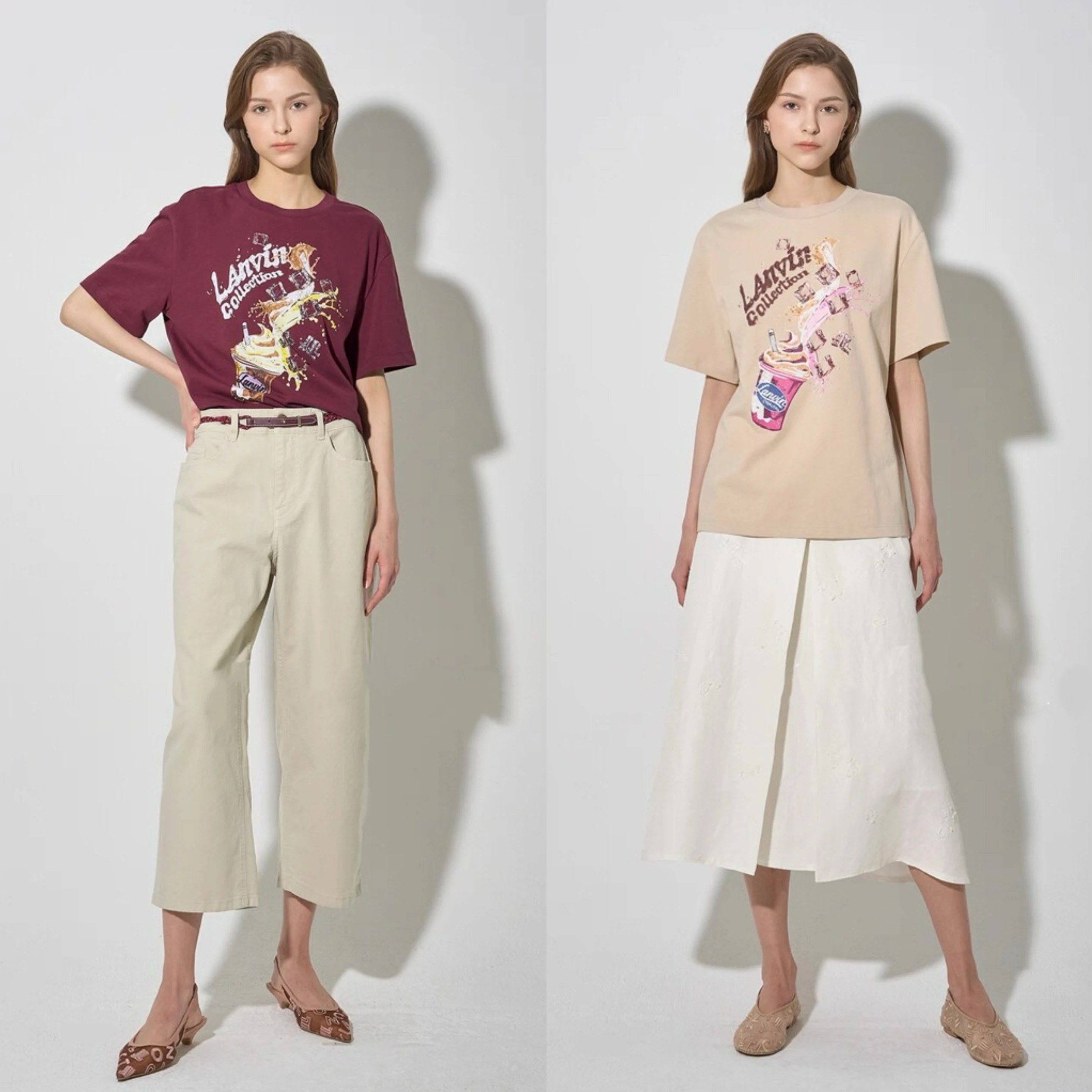 

Korean Single LNVN 25 Summer round Ne Letter Print Heavy Hand Sewn Beads Versatile Slim ort Sve Pure Cotton T-irt