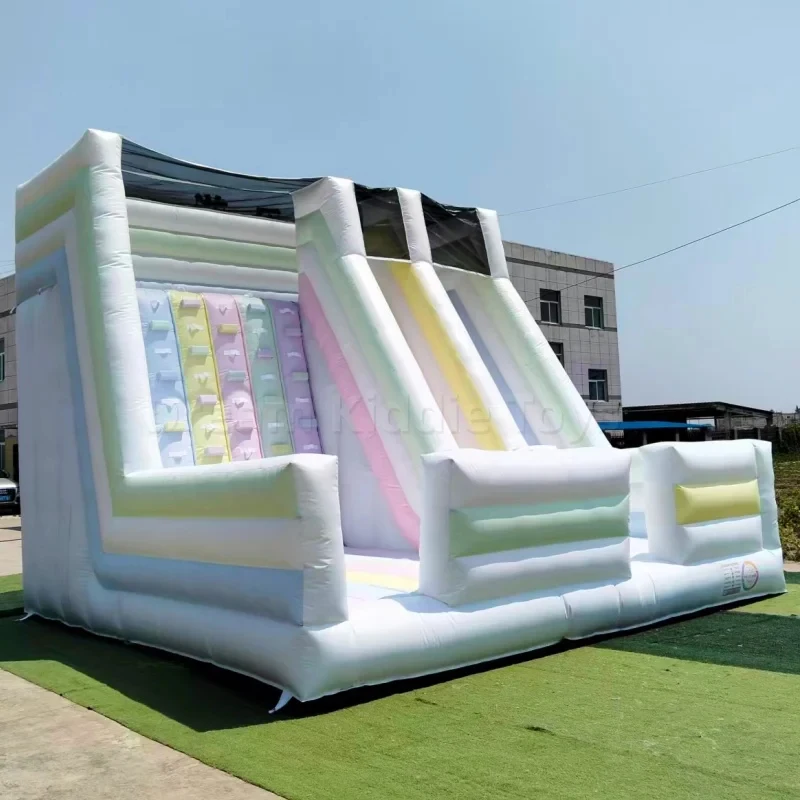 Pastel Macaron Inflatable Dry Slide Combo All White Bouncy Castle Kids Jumping Castle with Climbing Wall and Steps