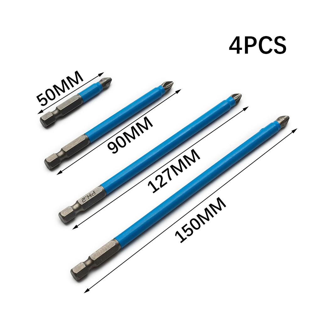 4pcs Screwdriver Bits 50/90/127/150mm Electric Exactness Hand drill Hex Shank Long Magnetic Phillips/Cross Head