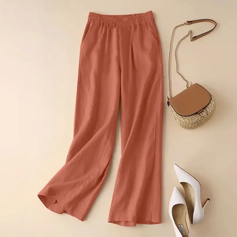 Women's Cotton Linen Bell Bottoms Casual Loose-Fit Straight-Leg Pants From Discount Store Shopping Mall Clearance Sale