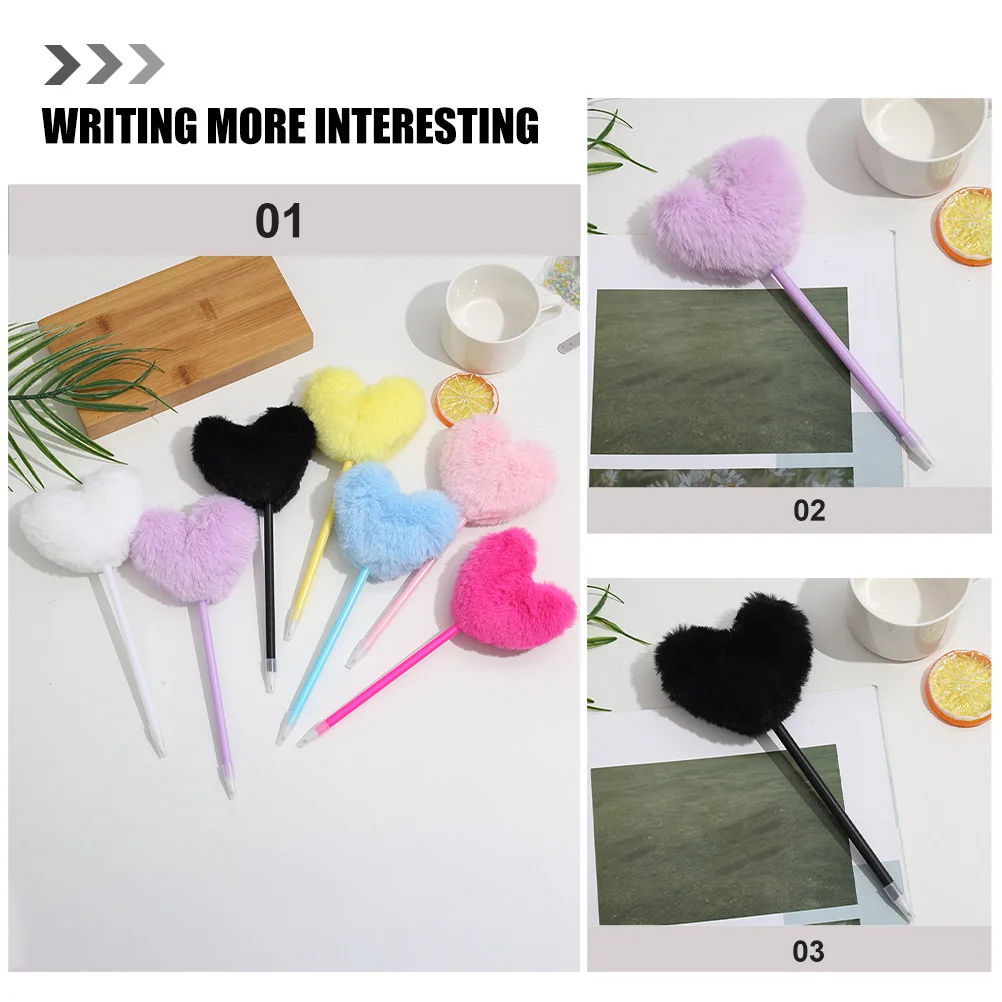 

7pcs Colorful Heart Ballpoint Pens Pom Pom Design Smooth Writing Portable For School Office Use Novelty Decorative Pen