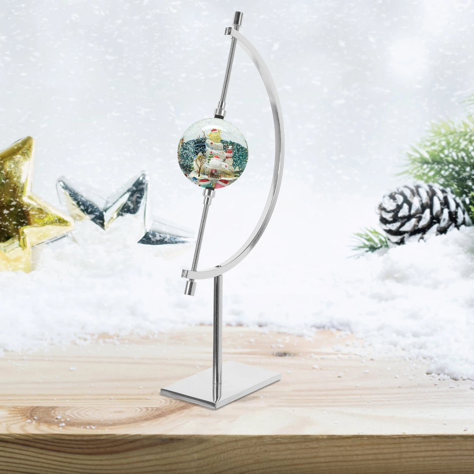 

Caliper Display Stand Gemstone Sphere Glass Ball Holder Silver Metal Pedestal