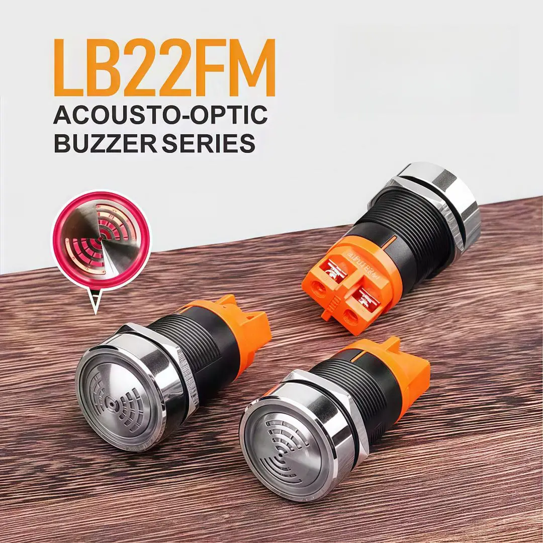 22mm Red Flashing High Decibel Waterproof IP65 Alarm Buzzer Brass Chrome Plating LED 12V 24V 220V