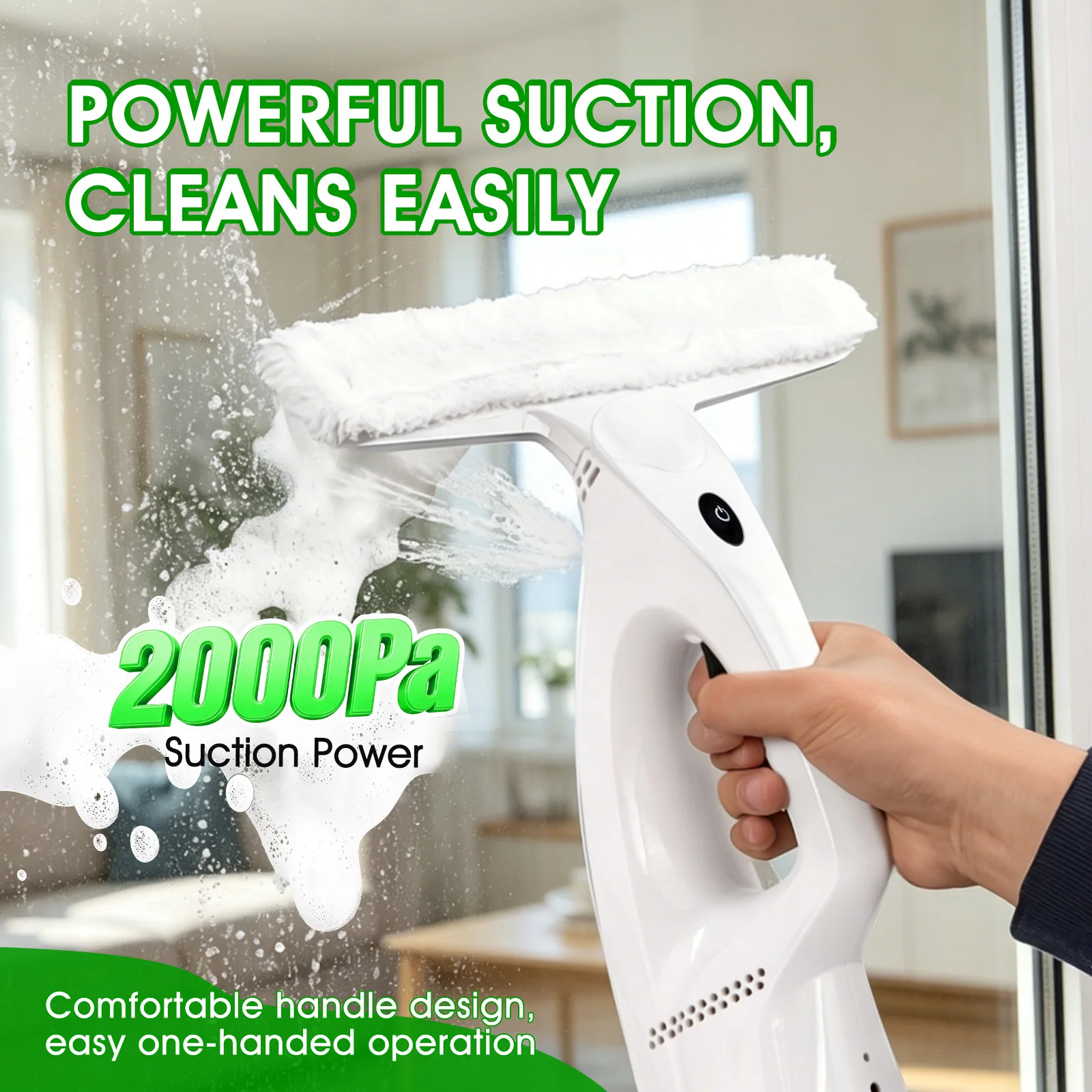 

3 in 1 Rechargeable Window Vacuum Squeegee Cordless,Window Cleaner for Efficiently Spraying, Wiping and Vacuuming Windows, White