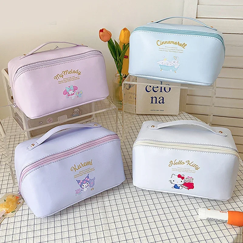 New Sanrio mymelody Kuromi Cinnamoroll Large-Capacity Travel Cosmetic Bag Portable PU Makeup Pouch Women Waterproof  Washbag