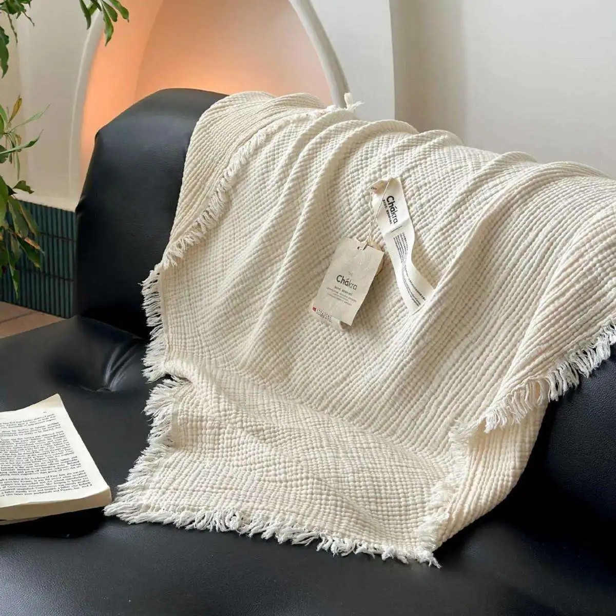 Simple Cotton Linen Fringed Blanket Breathable Cover Office Nap Blanket Home Sofa Airplane Lightweight Soft  Color Blanket