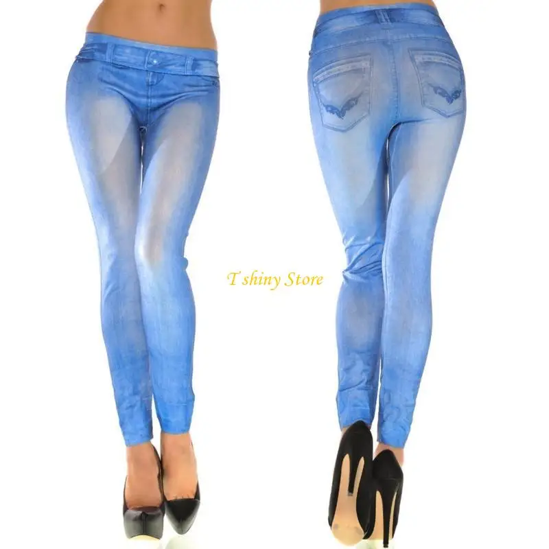 N58F Women Vintage Wash Color Print Leggings Low Rise Stretchy Yoga Pencil Pant